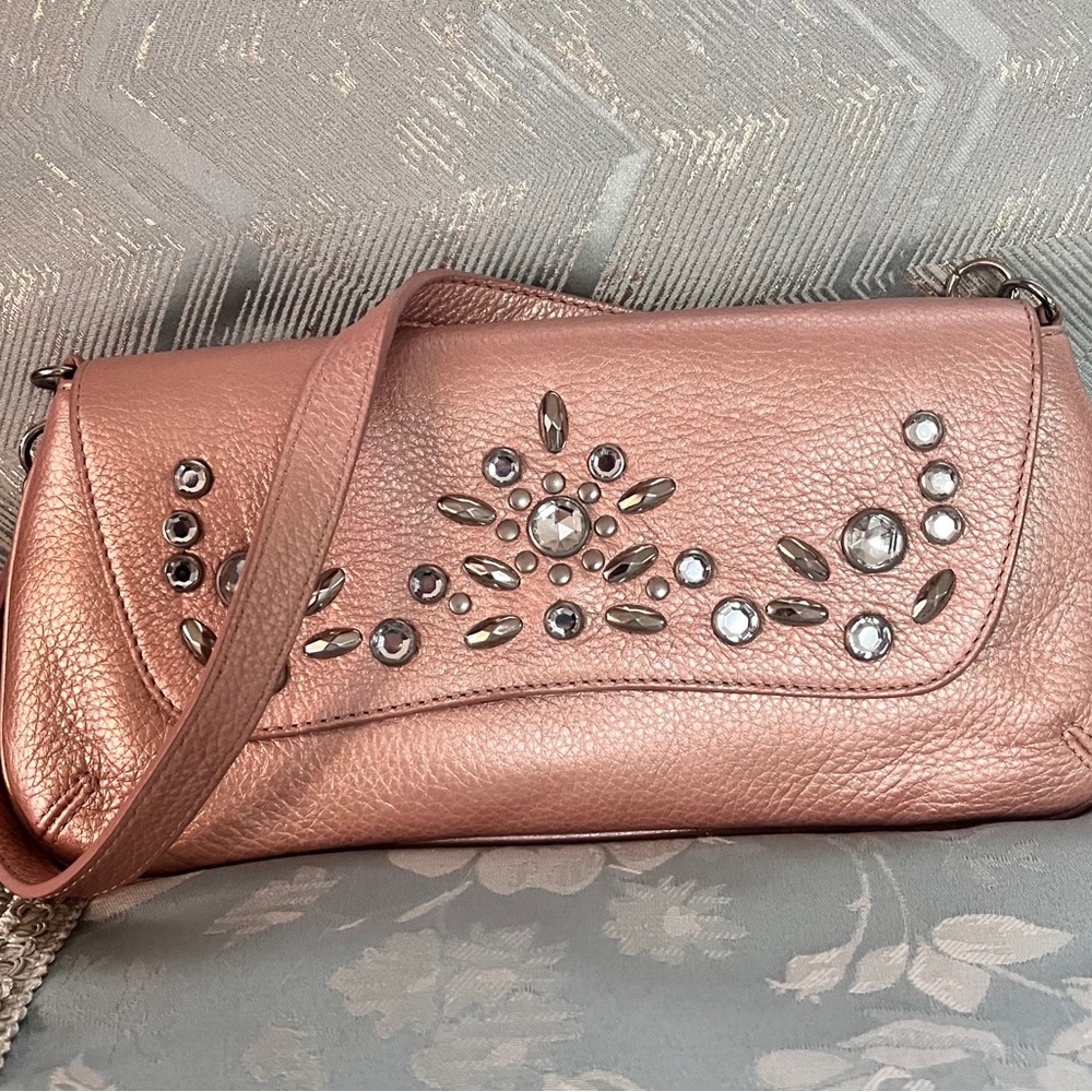 The Sak Rose Gold Embellished Leather Shoulder Bag